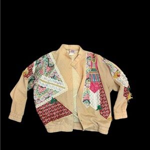 ✨ Tan and pink vintage patchwork bomber jacket✨